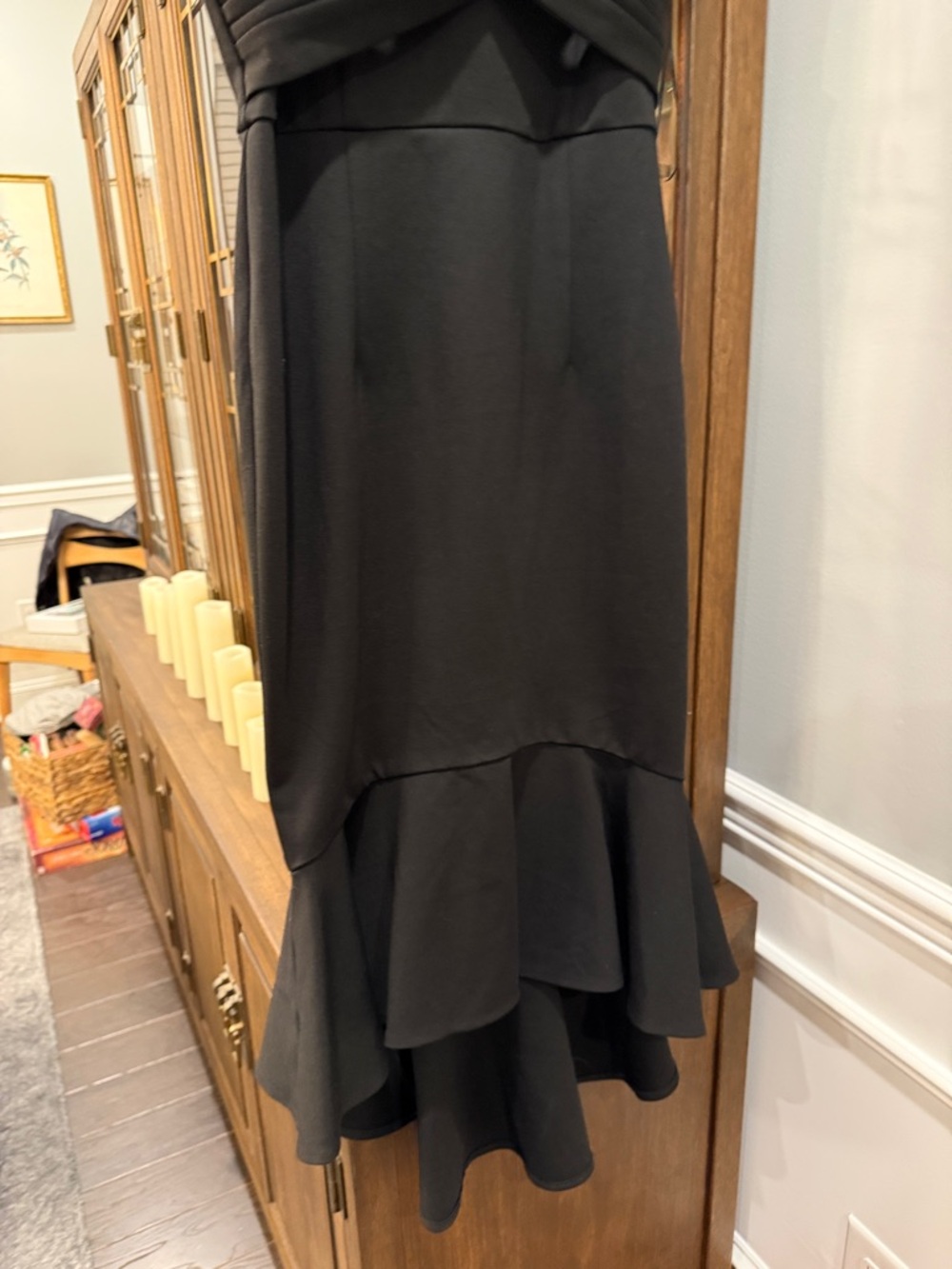 Black Off-Shoulder High-Low Ruffle Hem Dress - Picture 3 of 16